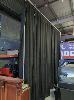 38 · 2 X ACOUSTIC CURTAINS/BACKDROPS. JANDS 5,000 x 3,600 MM (DROP) SCHOOL WOOL, 571 GSM FIRE RETARDANT, BLACK,, 1 X FREE STANDING ALLOY FRAME WITH 2 X HEAVY STEEL PLATE BASES.