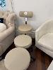 3 X Dsse Latte Vinyl Upholstered Stools, 1 With Backrest