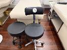 223 · 2 x DSSE BLACK VINYL UPHOLSTERED STOOLS, 1 WITH BACKREST