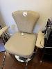 234 · DSSE LATTE VINYL UPHOLSTERED TREATMENT CHAIR ON CHROME METAL SWIVEL BASE