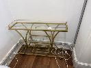Brass Coloured Metal Hall Table With Glass Shelves