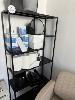 259 · BLACK METAL SHELVING BAY & CONTENTS PLASTIC TRAYS, HAND TOWELS & DISPOSABLE MICRO APPLICATORS