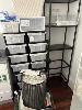 Black Metal Shelving Bay, 1750 X 500 X 350mm &, 13 X Plastic Tubs & Contents Of Sundries