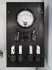 39 · RETRO STYLE DC DISTRIBUTION BOARD WITH VINTAGE COMPONENTS INCLUDING 75 V ANALOG VOLTMETER, 2 X KNIFE SWITCHES, CERAMIC FUSES, BAKELITE JUNCTION BOX & BAKELITE 3-PIN SOCKETS. 350 X 330 X 580 MM (W D H APPROX) NO GST