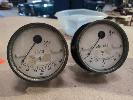 MATCHING PAIR OF ANTIQUE BRASS SIEMENS & HALSKE (S & H) DC PANEL METERS. VOLTMETER, 140 V & AMMETER 35 A. NO GST