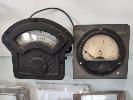 1 X VINTAGE "EVERETTE EDGGUMBE & CO LONDON" PANEL AMMETER, MOVING IRON TYPE. ARCHED FACE. 190 X 120 X 170 MM (W D H APPROX), 1 X VINTAGE "PATON ELECTRICAL PTY LTD SYDNEY" PANEL AMMETER, AC 15 A. 125 MM DIAMETER FACE. NO GST