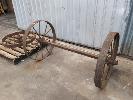 213 · 2 X ANTIQUE STATIONARY ENGINE CART WHEELS WITH AXLE. INTERNATIONAL HARVESTER CO NO GST