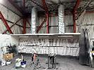 46 · SPRAY PAINTING ENCLOSURE & VENTILATION SYSTEM, OLIVER TECHNOLOGIES, COMPRISING, SPRAY BOOTH EXTRACTION/VENTILATION FILTER SCREEN, BACK WALL 7500mm (L) x 2400mm (H), WITH REPLACEABLE BATTON FITLERS, 2 x SIDE WALLS & ROOF MADE FROM INSULATED PANEL SECTIONS, FITTED WITH TWIN OVERHEAD EXTRACTION FAN UNITS,, 800mm DIAMETER & 2 x GALV STEEL DUCT TUBES, VERTICAL MOUNT SIZE 7700mm (L) x 820mm DIAMETER, INCLUDING FAN CONTROL CABINET, 3 x EXPLOSION PROOF LIGHT FIXTURES & NEW FILTERS TO SUIT, FULLY DISASSE