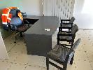 5 · DESK & RETURN 2100 x 2000mm, TIMBER LAMINATE, GAS LIFT CHAIR & 4 DRAWER SET WITH 3 x VISITORS CHAIRS