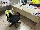 10 · 2 x TIMBER LAMINATE DESKS, 1 WITH RETURN, TIMBER BOOKCASE & 2 x GAS LIFT OFFICE CHAIRS