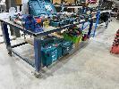 258 · MOBILE TUBE STEEL BENCH, 2400 x 1200mm, 12mm ALUMINUM TOP, 5" SWIVEL BASE VICE