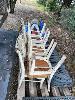 386 · TIMBER DINING TABLES, CHAIRS, DRUMS, ETC