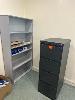 22 · STEEL 4 DRAWER FILING CABINET & 180cm GREY LAMINATE BOOKSHELF