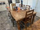 33 · PLASTIC DINING TABLE, 2400mm TIMBER SLAT FINISH & 8 x CHAIRS