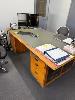 BANKERS DESK, SOLID TIMBER, VINYL TOP, 6 DRAWER