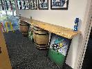 Live Edge Solid Timber Bar Top, Clear Stain, 4780 X 1050mm (H) On 2 X Half Wine Barrels