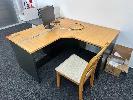 2 X Desks With Returns, 1500 X 1500mm,, Aoc 22" Monitor, Samsung 32" Curved Monitor,, Under Desk Mobile, Whiteboard, 1800 X 1200mm,, Moulded Top Table & Chair & Gas Lift Office Chair