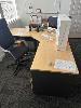 Timber Laminate Desk With Return, 2 X 4 Drawer Filing Cabinets, 2 Door Cupboard, 2 X Black Vinyl Visitors Chairs, Under Desk Mobile, Gas Lift Office Chair, Timber Side Table, Kyocera P2040 Printer Includes Office Sundries, , ** Items Located Upstairs **