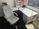 2 X White Timber Laminate Desk, 1600 X 1600mm, 2 X Gas Lift Office Chairs, 2 X Under Desk Mobile, Steel, 4 X 8 Hole Pigeon Hole Units, Including Contents, , ** Items Located Upstairs **
