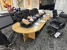 Large Timber Boardroom Table, Vinyl Insert, 3600 X 1300mm With 8 X Black Vinyl Gas Lift Office Chairs, , ** Items Located Upstairs **