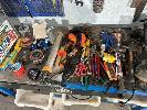 Skilsaw, Ozito Sander, Digital Tyre Inflator,, Hand Tools, Incl, Plyers, Allen Keys, Elec Test,, Sanding, Grinding & Cutting Discs, & Tool Box Of General Tools (On Bench)