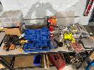 Drill Bits, Hole Saws, Drivers, Glue Gun &, Hardware On Bench