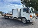 123 · 2008 HINO 500 GD1227 SERIES 2 4x2 SINGLE CAB TRAY TOP, REG: XS 43 EG (SA), VIN: JHDGD8JLKXXX10024, ENG: J08ETB14087, ODO: 679,376kms SHOWING, GVM: 12,000kg, GCM: 18,000kg, HINO, 6 CYLINDER DIESEL TURBO, 6 SPEED MANUAL TRANSMISSION, WHITE DUCO, 2 DOORS, 3 SEAT,, AIR CON, CB RADIO, BULL BAR, ROCK SCREEN, STEEL TRAY, FITTED WITH STORAGE COMPARTMENT BEHIND THE CAB, STORAGE BOX SIZE: 1600mm (L), 2485mm (W), TOW BALL HITCH, SPARE WHEEL, REVERSE CAMERA, TRAY SIZE: 7400mm (L), 2485mm (W), WITH INVOICES 
