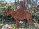 16 · "ANZAC LIGHT HORSEMAN", CORTEN STEEL DIMENSIONAL GARDEN ART STATUE, APPROXIMATELY 2400 (H) x 2300mm (W), ON STEEL SUPPORT STRUCTURE WITH BACK LIT LED LIGHT