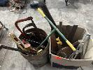 294 · BARREL & CARTON OF GARDEN TOOLS INCLUDING SAWS, AXE, LEVEL, 1 x PALLET