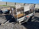 8 · CAGE TRAILER, REG: TDB 755, 6 x 4', 1800 x 1200mm, 50mm COUPLER, 5 STUD 14" RIMS, SWING OUT REAR GATE, LED LIGHTS, CHECKER PLATE FLOOR, WITH PAPERS