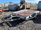 13 · CAR TRAILER, REG: S796 TCT, 4000 x 1850mm, 50mm COUPLER, DUAL AXLE WITH BRAKES, 5 STUD 14" RIMS, HAND WINCH, RAMPS, LED LIGHTS, CHECKER PLATE FLOOR, SOLID TRAILER, WITH PAPERS NOT REGISTERED