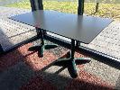 1 · PAIR OF CAFE TABLES, WHITE TOP, BLACK EDGE, GREEN STEEL PEDESTAL BASE, 800 x 800 x 735mm (H)