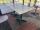 7 · PAIR OF CAFE TABLES, WHITE TOP, BLACK EDGE, GREEN STEEL PEDESTAL BASE, 800 x 800 x 735mm (H)