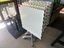 9 · 3 x SPACE SAVER CAFE TABLES, WHITE TOP, BLACK EDGE, ALLOY PEDESTAL BASE, CHAIRFORCE, 800 x 800 x 735mm (H), (TOPS MATCH LOTS 1-9)