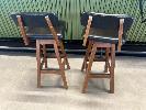 29 · PAIR OF MID CENTURY MODERN BAR STOOLS, BLACK VINYL, TIMBER FRAME , BRASS PLATE FOOT REST, 740mm (H)