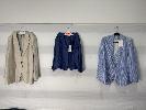 119 · 3 x FOIL GARMENTS, 2 x JACKETS & LINEN TOP NOTCH JACKET, SIZE: 18, RRP $500.00